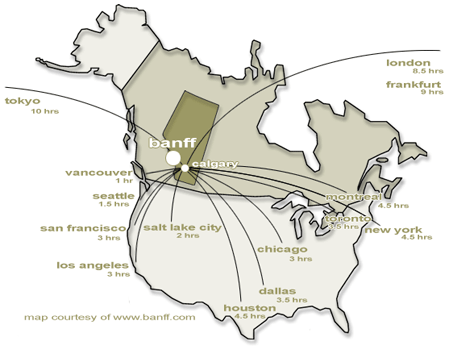 Map to Banff and Canmore, Alberta